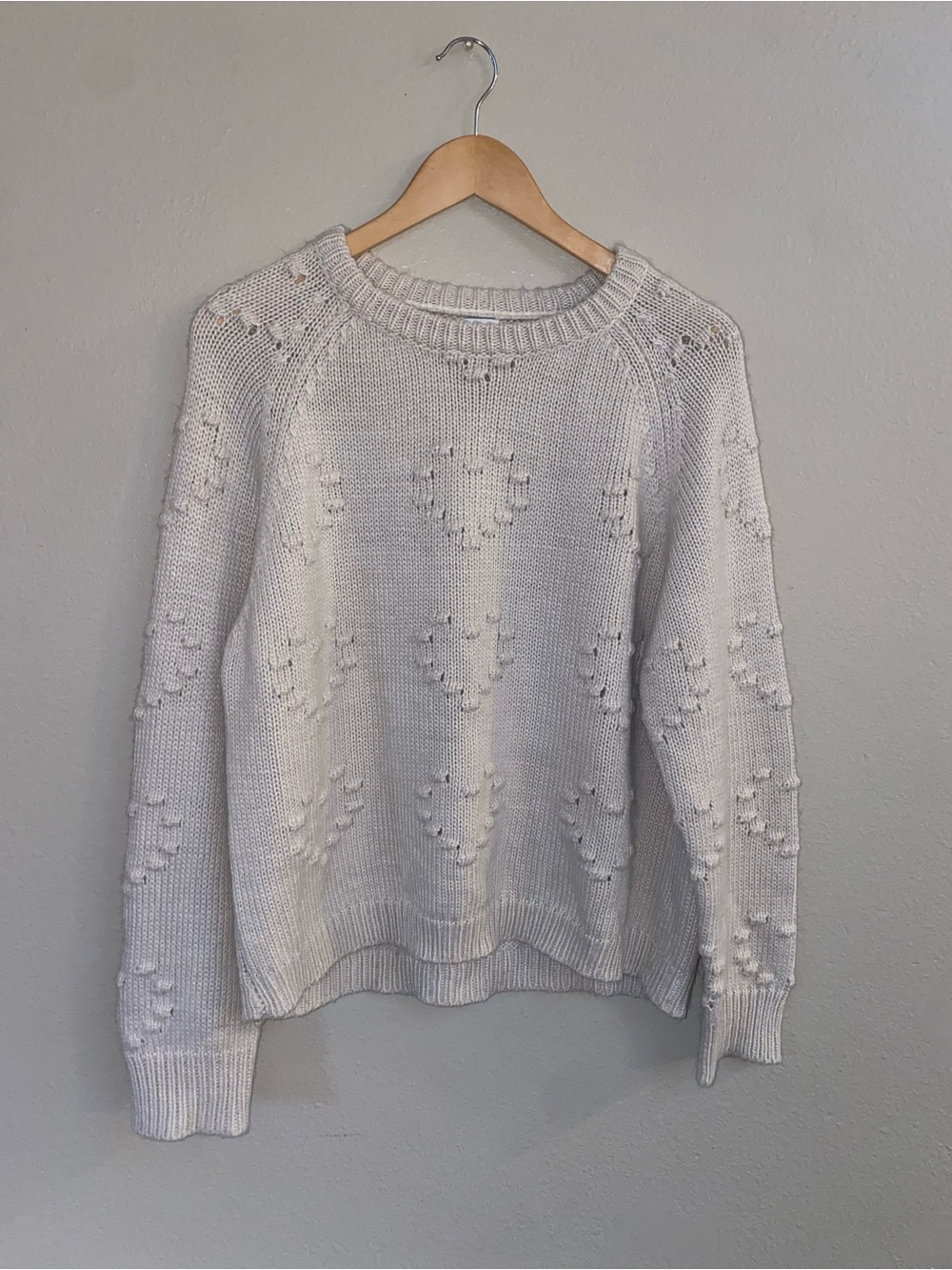 John + Jenn Textured Bobble Heart Knit Crewneck Sweater - Ivory Cream XL